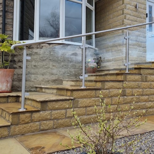 Framed Glass Balustrade, Stone Entrance Steps & Raised Terrace, Grenoside Sheffield Framed Glass Balustrade, Stone Entrance Steps & Raised Terrace, Grenoside Sheffield